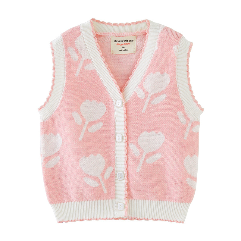 Ropa para niños flor jacquard suéter para niños pequeños y medianos chaleco chaleco suéter sin mangas rebeca de punto para niñas cabello de una pieza