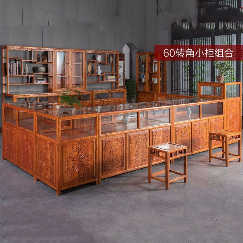 实木珠宝柜展示柜台中式仿古玻璃首饰古玩玉器透明陈列柜货架展柜