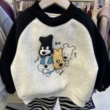 韩宝宝童装男女童韩系洋气拼色加绒卫衣中小童卡通公仔保暖上衣