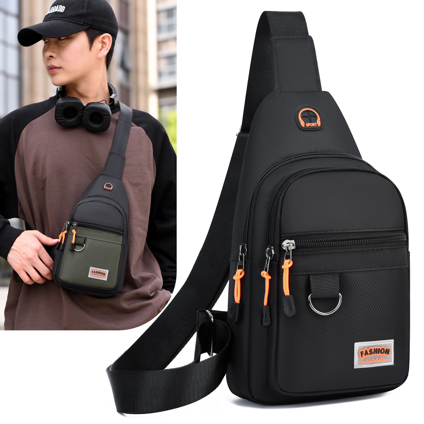 Men's waterproof and wear-resistant new chest bag, single shoulder bag, crossbody bag, casual sports large-capacity chest backpack, crossbody bag