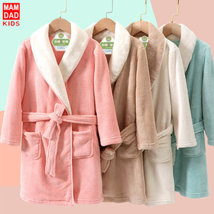 Children's New Flannel Nightgown Boys and Girls Autumn and Winter fleece-lined Thickened Pajamas Bath Towel Parent-Child Pajamas Bathrobe