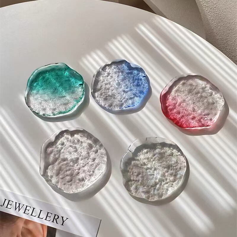 Japanese-style Crystal Ice Cube Handmade Glass Coaster Ins-style Simple Tea Coaster Thickened Cup Holder Saucer Heat Insulation Mat