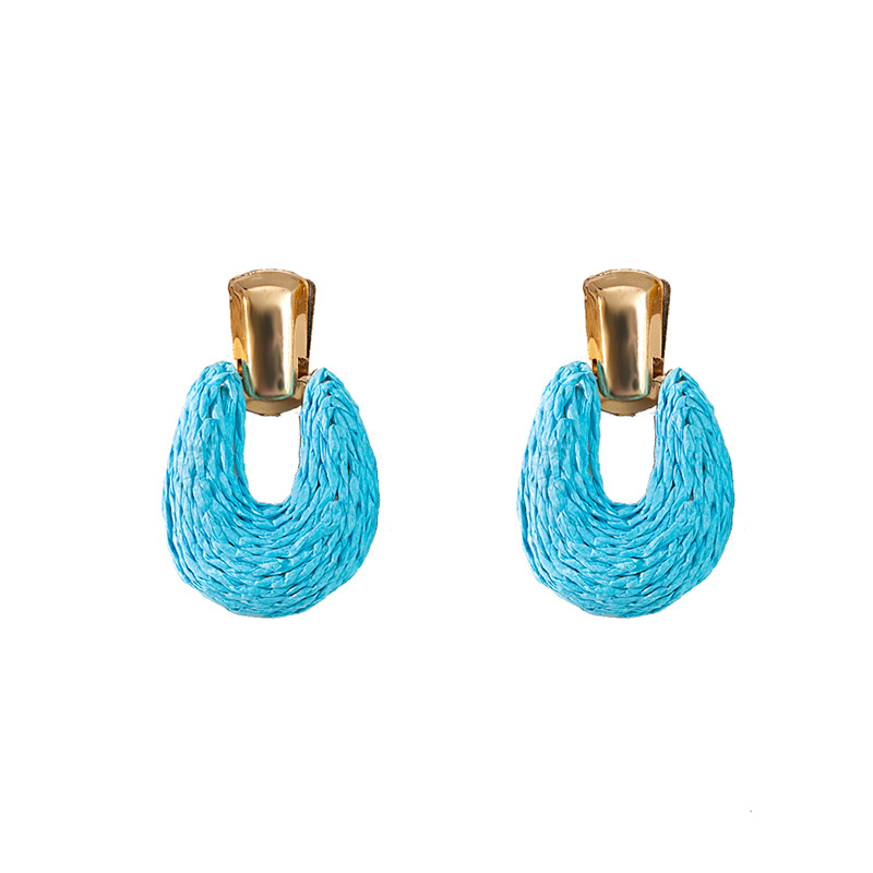 1 Pair Retro U Shape Raffia Drop Earrings display picture 3