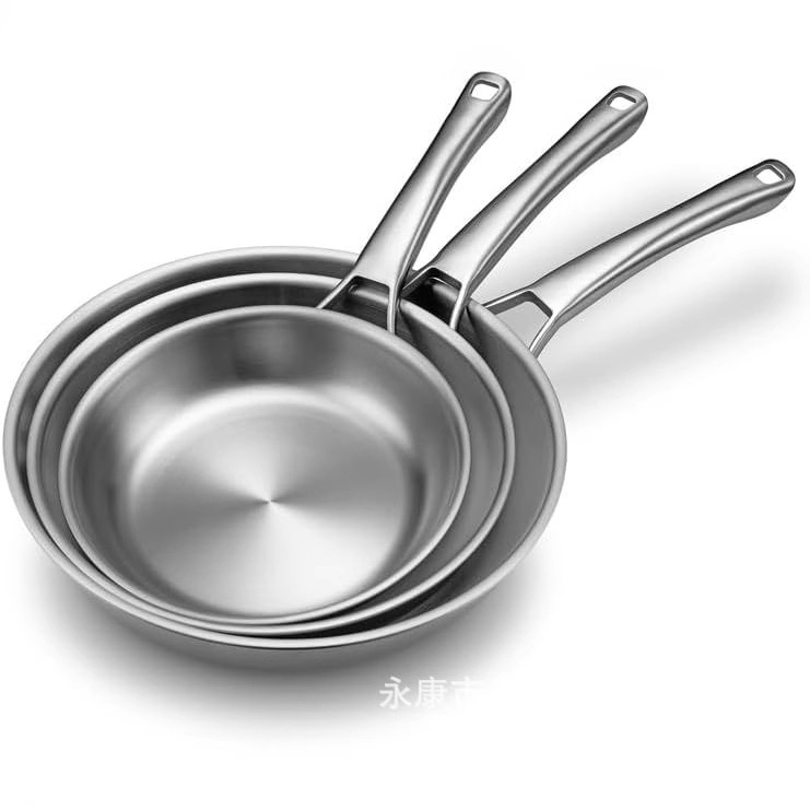 304 Stainless Steel Cookware Set 20/24/28cm Frying Pan 3-Piece Set Induction Cooker Pan Non-Coated Gas Stove Household Use