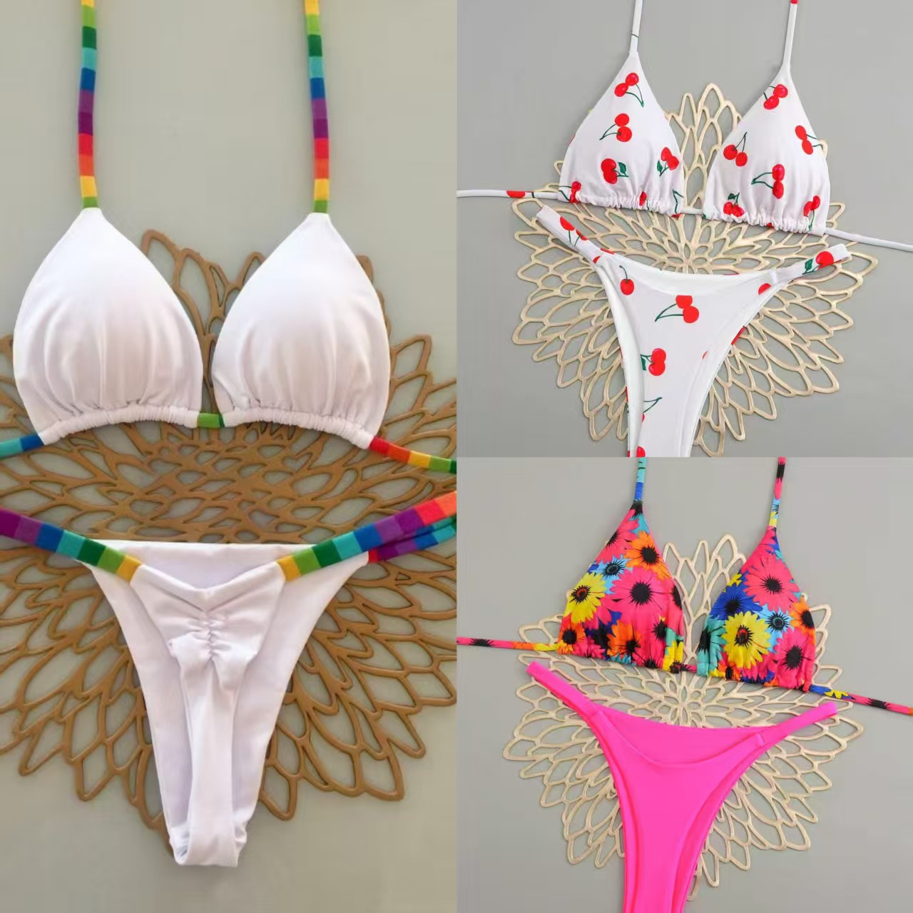 2025 European and American New Split Triangle Bikini Sexy Brazil Cross-border Swimsuit Women's Beach Vacation Bikin