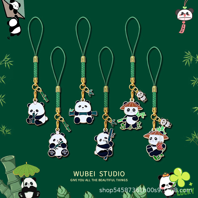 Chinese-style panda woven phone strap, Chengdu cultural and creative handmade souvenir, travel pendant, gift for students and foreigners Chinese-style panda woven phone strap, Chengdu cultural and creative handmade souvenir, travel pendant, gift for students and foreigners