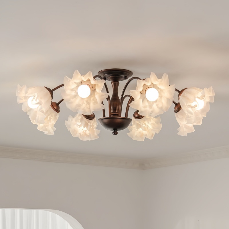 American Style Antique Living Room Chandelier Lily of the valley Flower Dining Room Lamp Pastoral Country Retro Full Spectrum Eye Protection Bedroom Lamp