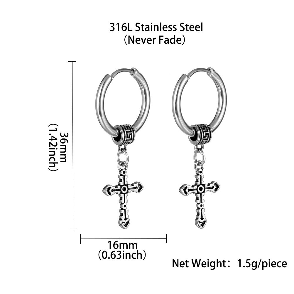 Street Occasion Titanium Steel Material 1 Piece Hip-hop Cross Titanium Steel Plating Men's Drop Earrings