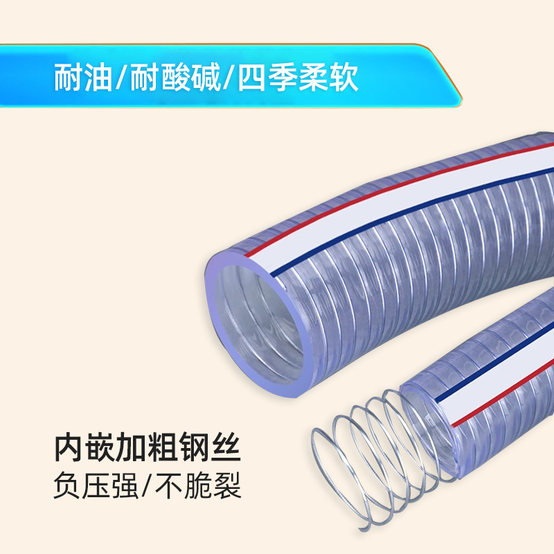 Manguera de acero de PVC transparente 25mm tubo de plástico grueso tubo de aceite resistente a altas temperaturas tubo de vacío ácido alcalino tubo de agua flexible image 4
