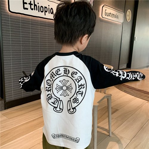Boys' long-sleeved T-shirt 2024 spring and autumn style Japanese trendy brand children's contrast tops versatile bottoming shirt for children