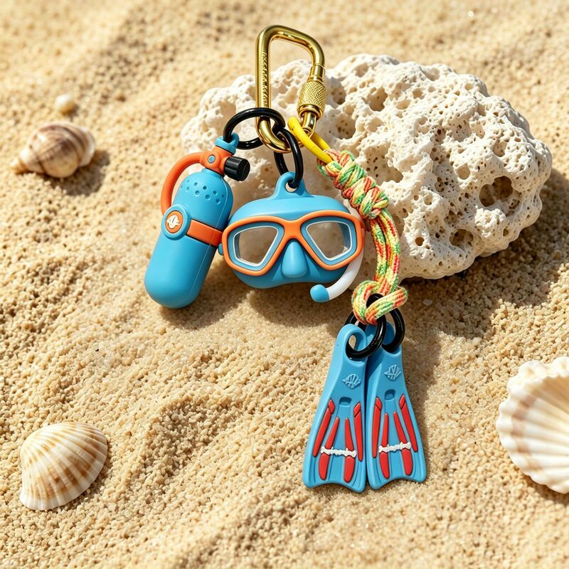 [Let's Go Diving Together] Summer Limited Edition Silicone Fin Keychain Diving Goggles Keychain Couple Pendant Cross-Border
