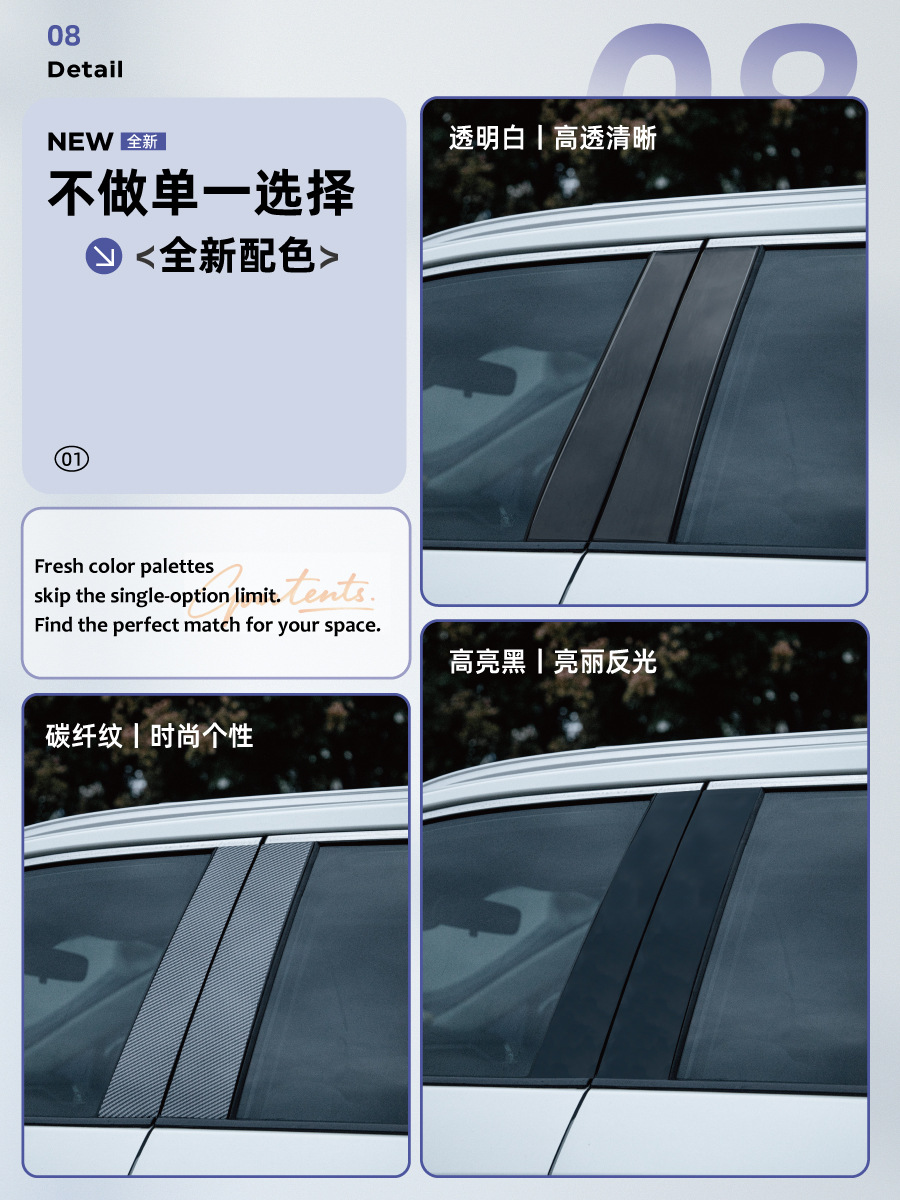 Suitable for Geely Galaxy E5/E8/L6/L7 Starship 7Em-I Car Window Center Pillar Protective Film B-Pillar C-Pillar Accessories