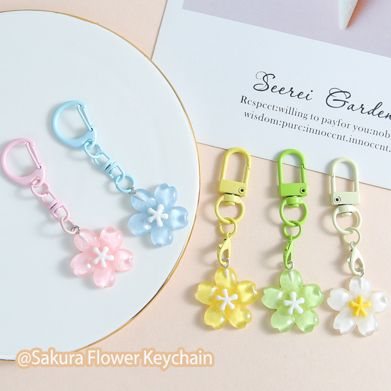 Colorful Girl Heart Cherry Blossom Keychain Cute Fresh and Transparent Color Flower Pendant Girlfriend Small Gift Bag Accessories Colorful Girl Heart Cherry Blossom Keychain Cute Fresh and Transparent Color Flower Pendant Girlfriend Small Gift Bag Accessories