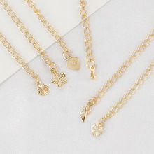 铜镀金14K带吊坠尾链保色圆片爱心项链调节延长链DIY项链水滴尾链