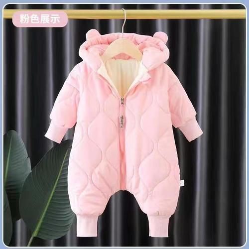 Baby winter suit, full-body hooded winter coat for children, thick warm outdoor garment, gourd-shaped ear design, infant harikari outfit.