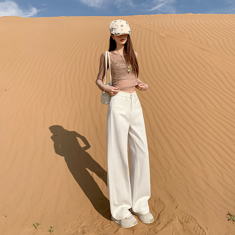 White Wide-Leg Jeans for Women 2026 Spring/Summer American Style High-Waisted Slimming Hot Girl Style Floor-Length Loose Straight Pants Extended Length White Wide-Leg Jeans for Women 2026 Spring/Summer American Style High-Waisted Slimming Hot Girl Style Floor-Length Loose Straight Pants Extended Length