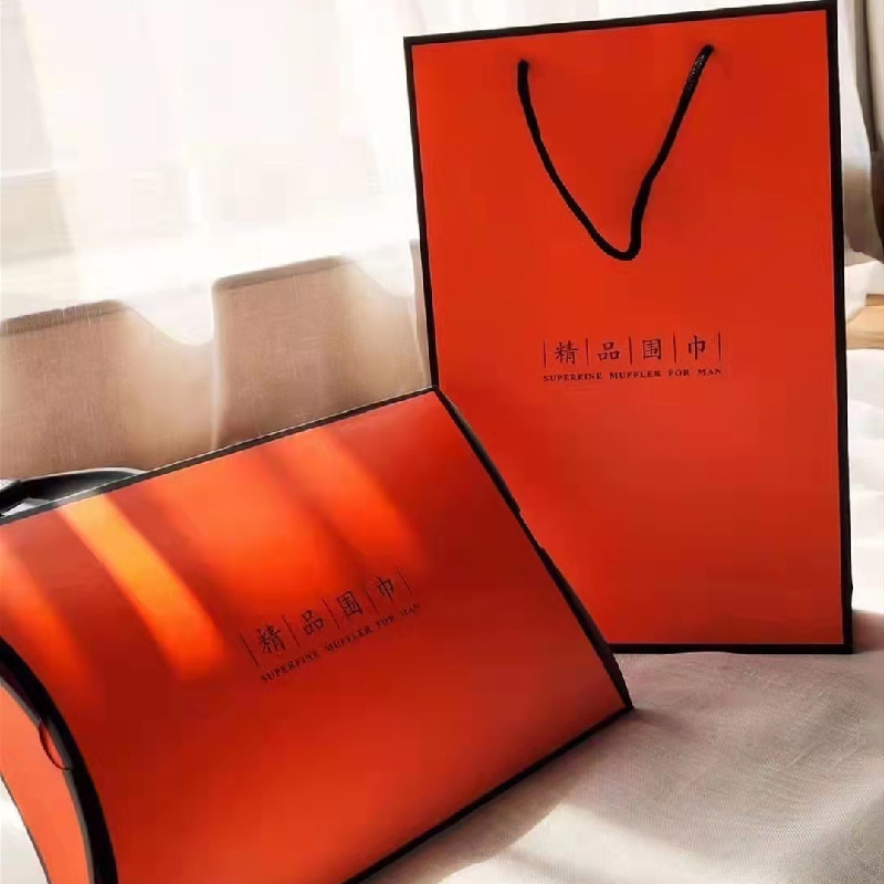 批发围巾礼盒大手提袋丝绸丝巾服饰礼品包装套装厂家直销中国红