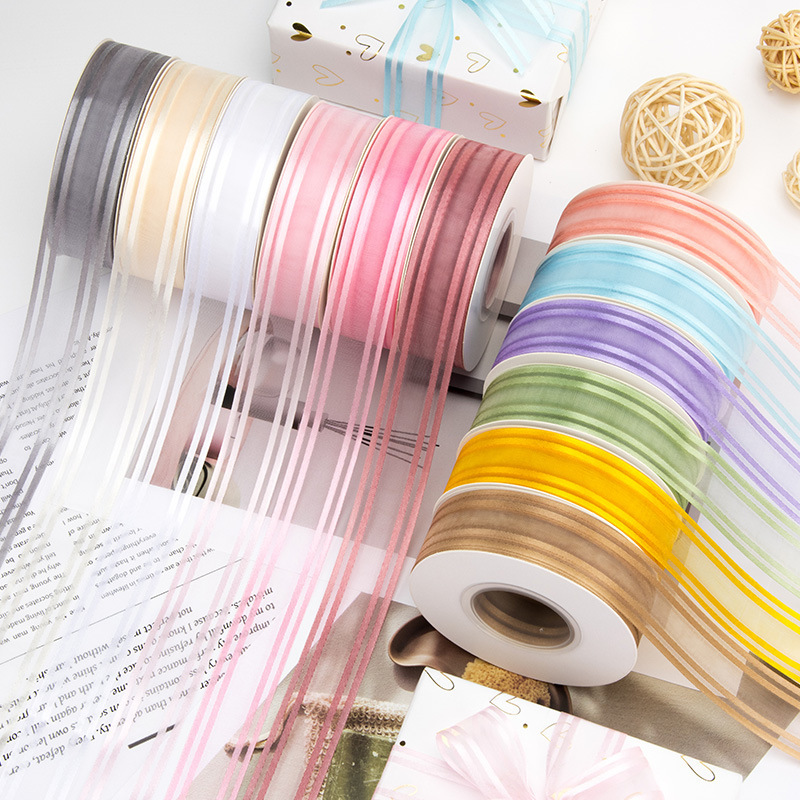 2.5cm double-wide edge organza floral ribbon for baking cake, flower, and gift box packaging decoration