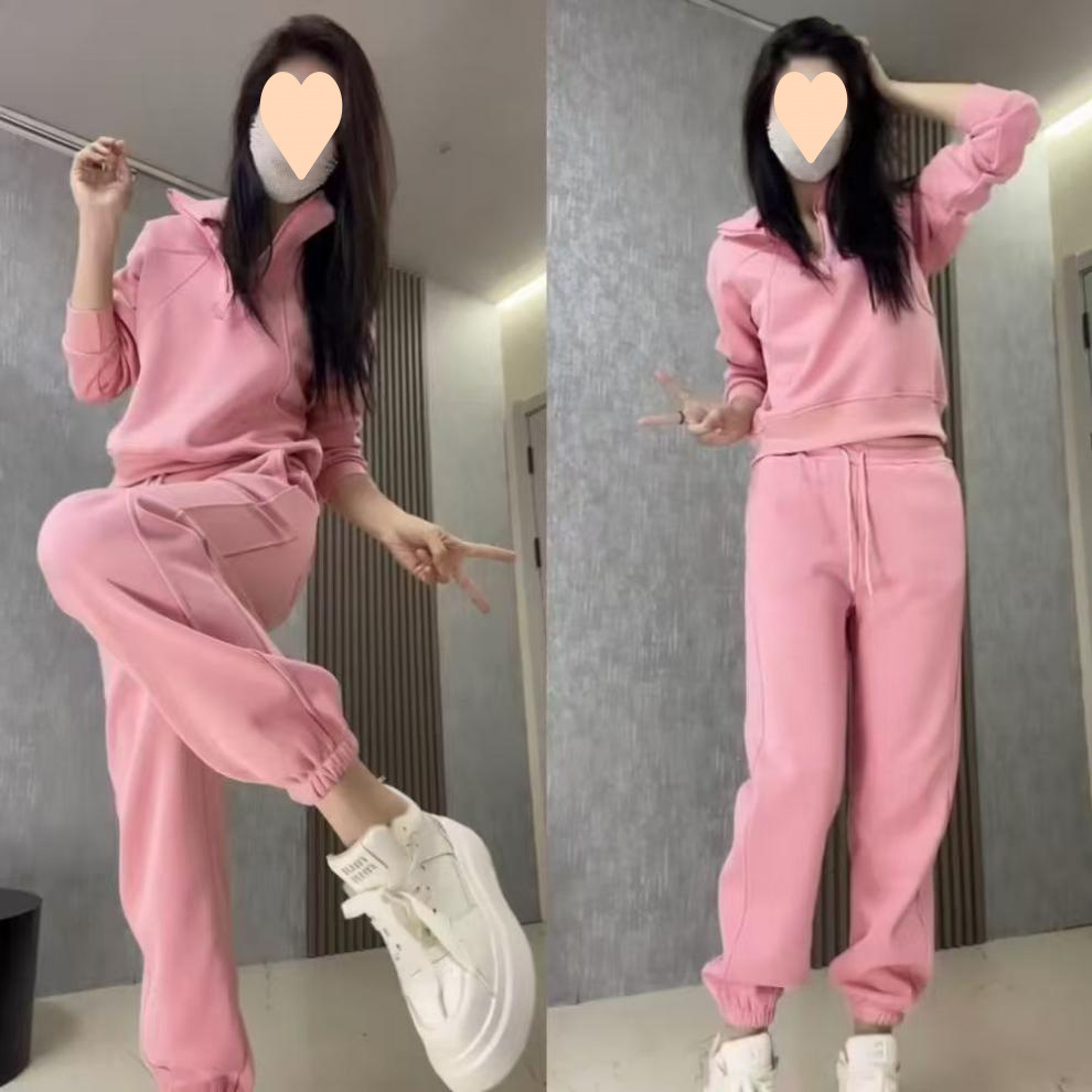 ActiveGo ActiveGo Fleece-Lined Casual Sports Women's Sweatshirt Winter Warm Fashionable Thickened Two-Piece Set_desvips.com