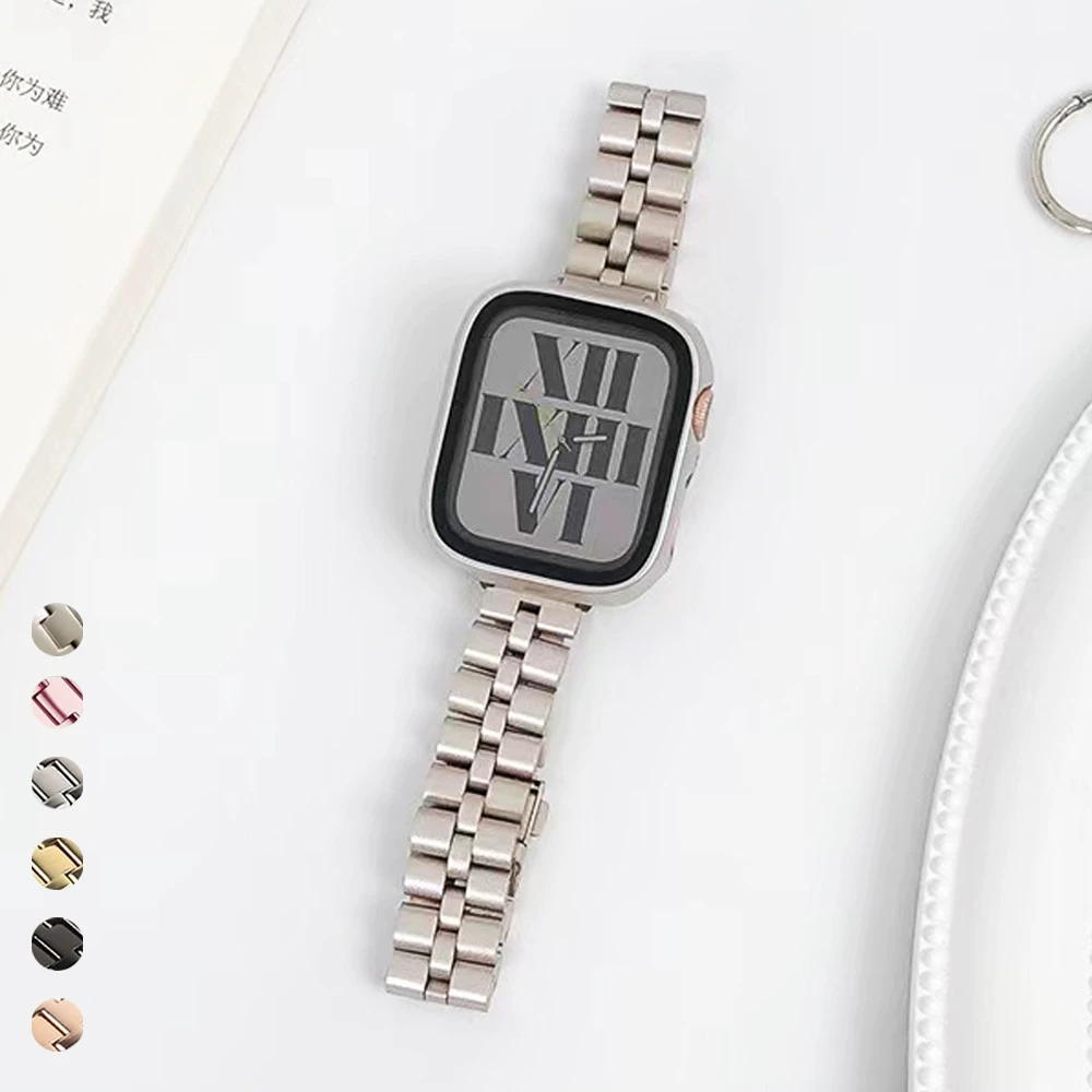 Подходит для Apple Watch 6, ремешок из нержавеющей стали, iWatch SE, малый полукруглый трёхзвенный