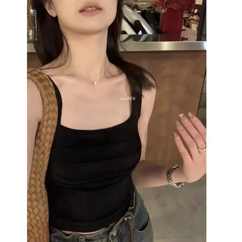 METWO Pinch Pleated Vest Pure Top Korean Style Inner Women's Latex Cup Square Collar Slim Base Vest METWO Pinch Pleated Vest Pure Top Korean Style Inner Women's Latex Cup Square Collar Slim Base Vest