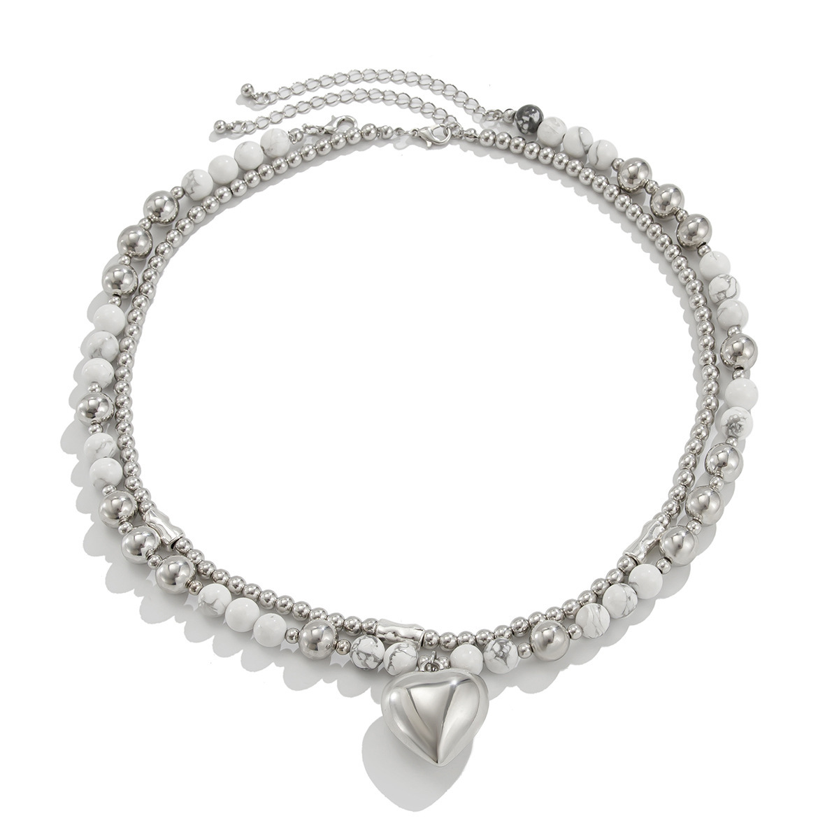 Plating Design Elegant Lady Heart Shape CCB Alloy Beaded Chain Pendant Necklaces Wholesale