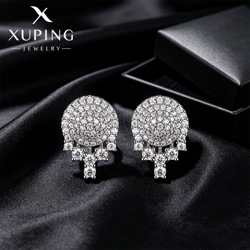 Aretes de Botón Circulares con Gemas de Aleación de Cobre, para Mujer
