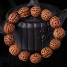 天然桃木桃核文玩手串桃核脑纹盘玩单圈绕指柔民族风念珠饰品批发