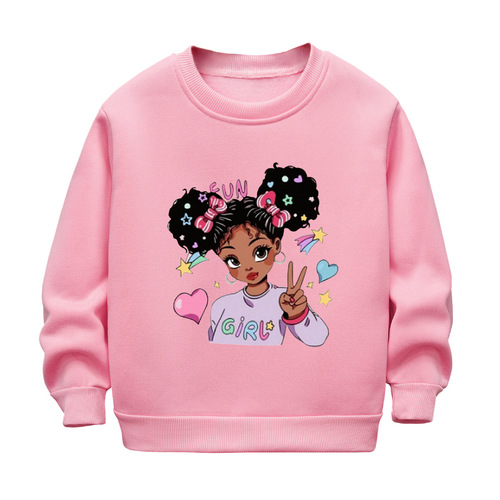 SHEIN Girls' Autumn/Winter Long Sleeve Fleece Hoodie for Kids - Stylish Little Girls Printed Casual Thick Crew Neck Children's Clothing
