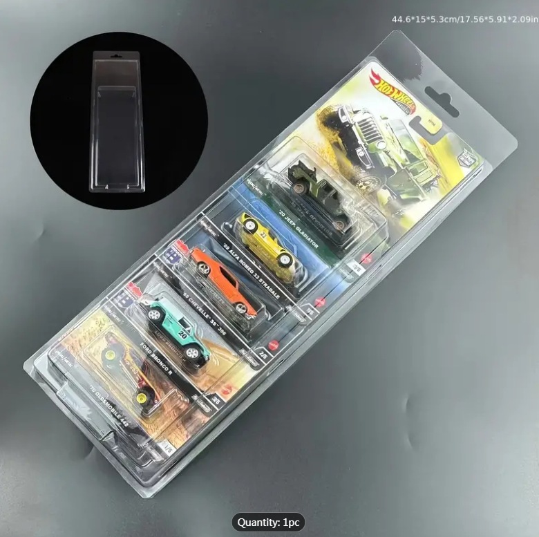Dongguan juguetes premium caja de embalaje de automóviles plástico transparente una sola vez doble caja de absorción de plástico caja de rueda caliente