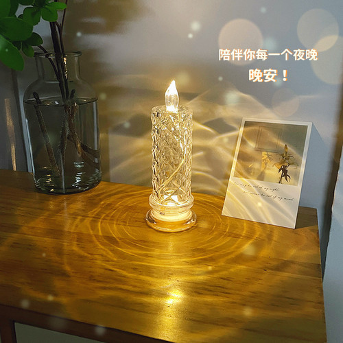 Creative diamond rose lamp simulation candle lamp led bedroom bedside night light rose petal atmosphere light ornaments