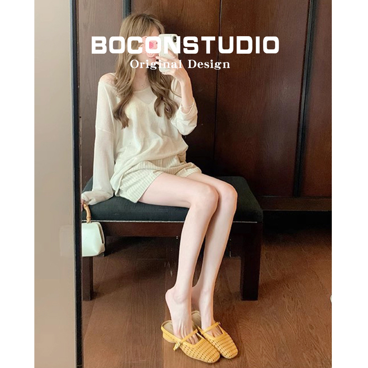 Retro woven mule made of sheepskin leather