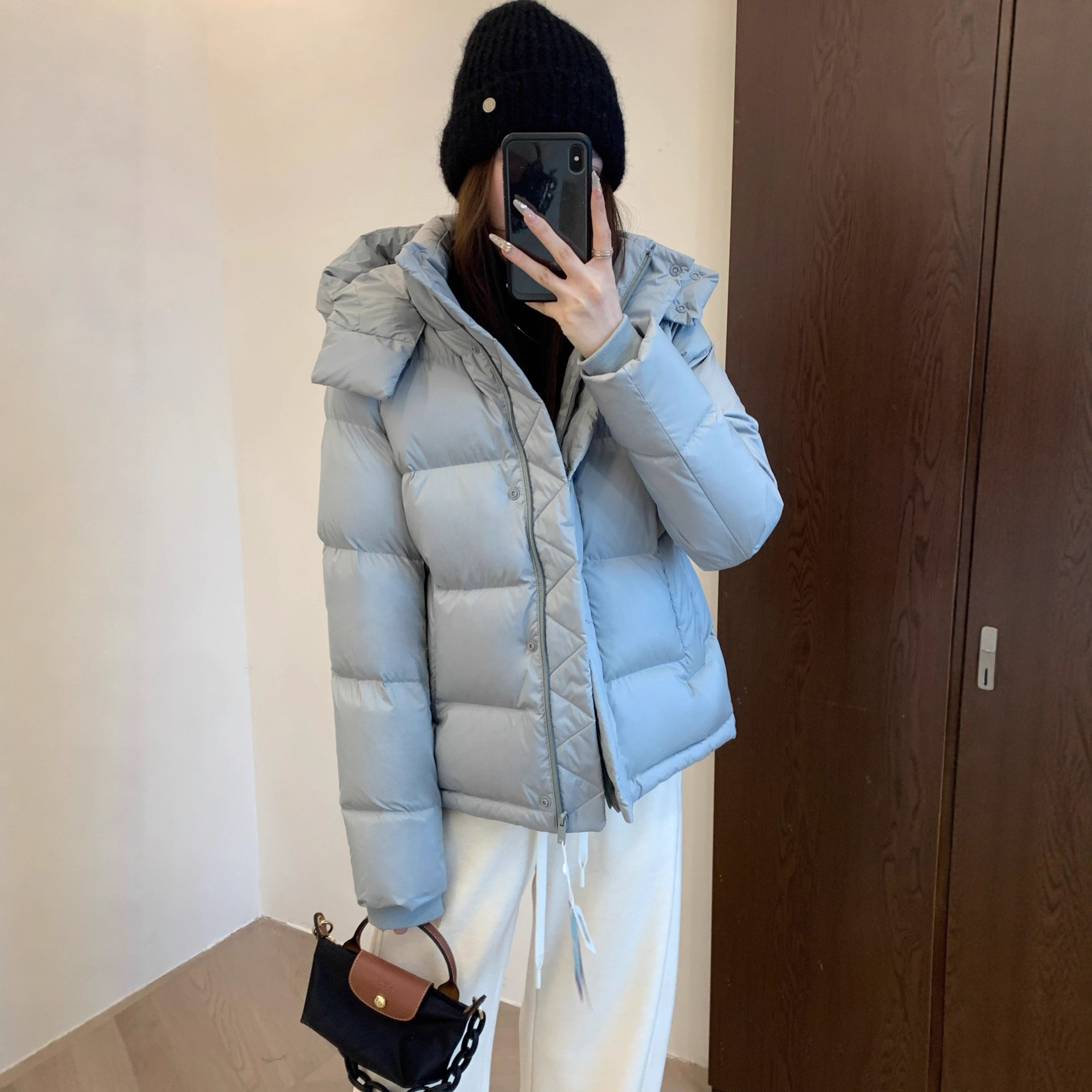 L家同款 三星安心羽绒立裁三防面料可拆卸连帽收腰羽绒服G102221