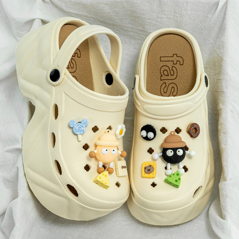 Cartoon Small Coal Ball 9CM Thick Sole Cave Shoes Women's Outfit Summer Beach Baotou Sandals and Slippers High Heel Sandals and Slippers