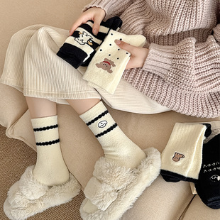 White plush socks children's autumn and winter socks fleece-lined thick warm sleep socks home cute puppy confinement socks