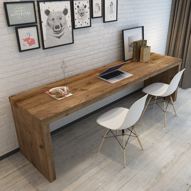 Nordic solid wood double desk home retro office computer desk long table simple wall bar counter