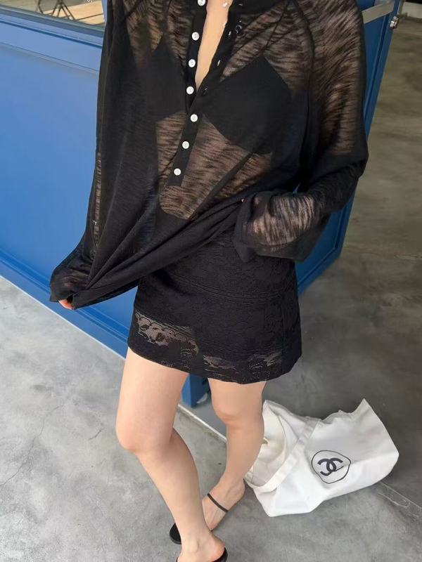 小个子蓝色半开领长袖防晒t恤罩衫女夏季薄款外搭薄纱空调衫上衣|undefined
