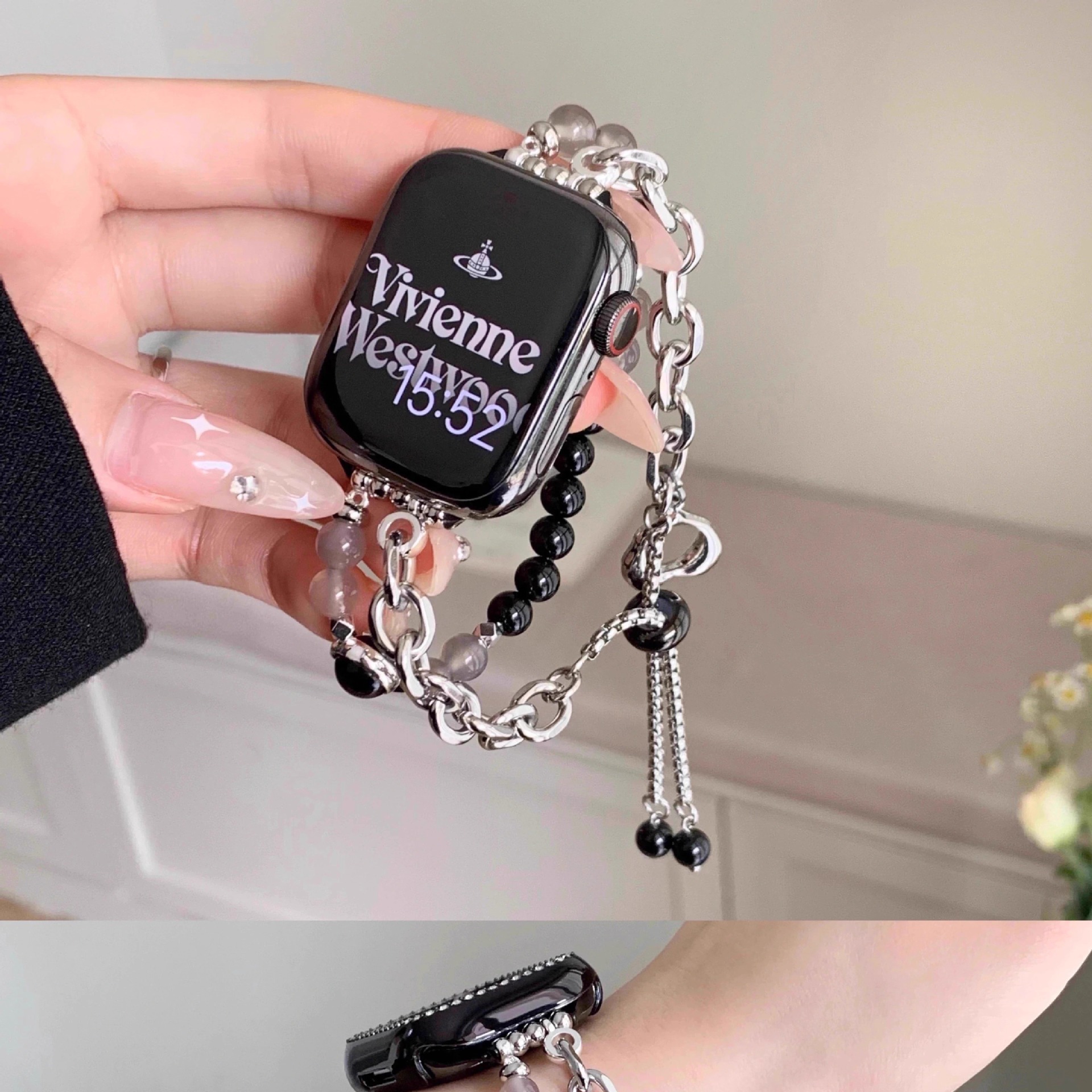 iWatch Smart Watch Strap Women's Small Fragrance Five Pearl Bracelet Metal Texture Watch Wrist Strap Metal Watch Strap