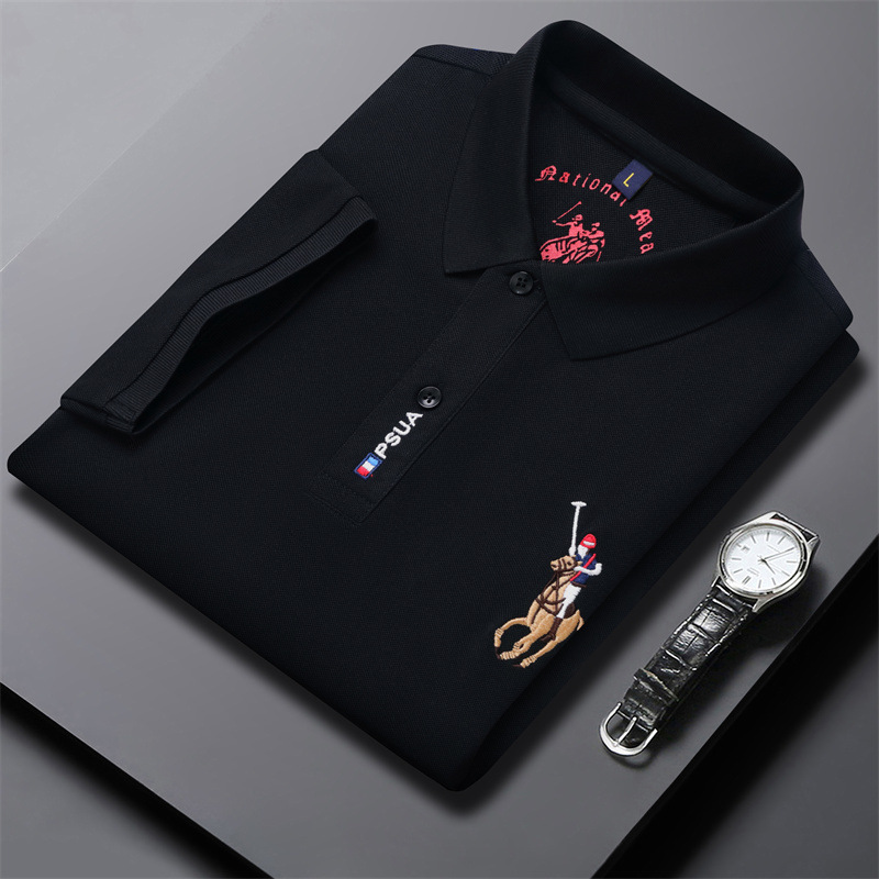 High-Quality Iron-Free Embroidered Men's Polo Shirt Short-Sleeved Top Casual Business Young and Middle-Aged Dad Wear Export Cross-Border