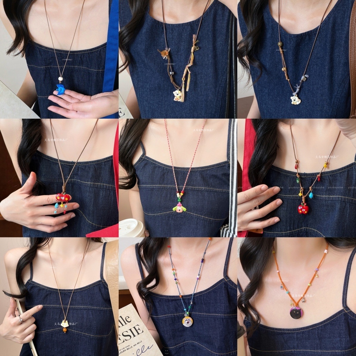 适合夏天的童趣小狗苹果吊坠项链女可爱多巴胺长款编织卫衣毛衣链