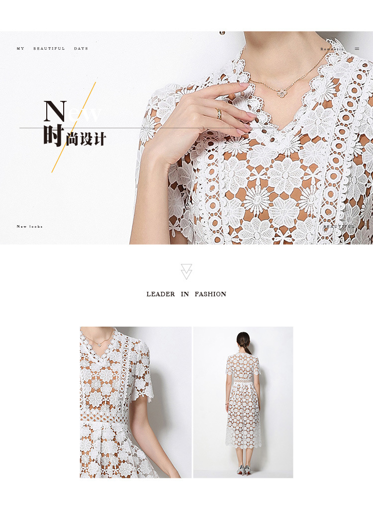 Đầm maxi nữ cổ V ren thắt eo tay ngắn họa tiết rỗng — màu đen, Rượu vang đỏ, màu hồng đậm, màu trắng chi tiết 71