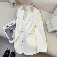 白色拼色休闲西装外套女高级感春秋韩版新款时尚设计个性气质西服