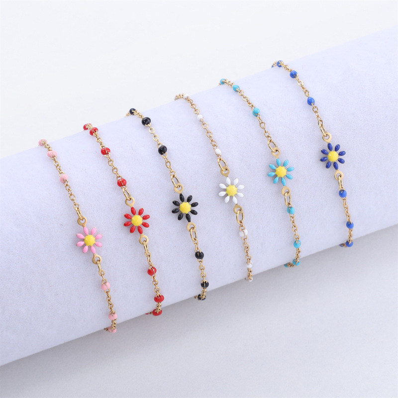 Jin Yiyuan Chrysanthemum Bead Chain 18K Gold Daisy Cross Chain Glaze Bracelet Eight-petal Chrysanthemum Girly Beautiful and Cute