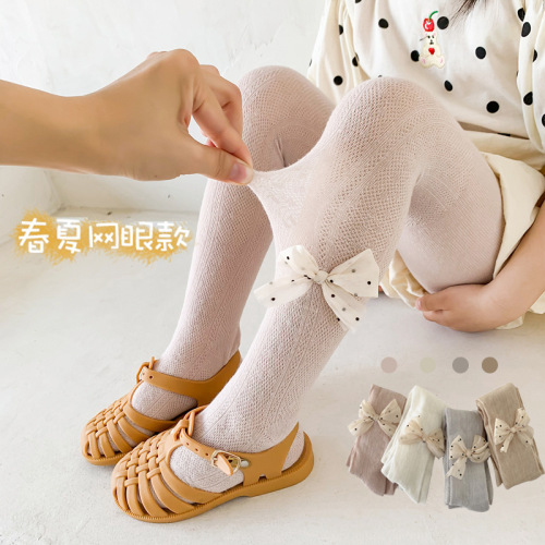 Summer baby anti-mosquito socks children's pantyhose mesh girls' pantyhose hollow bow baby bottoming socks wholesale