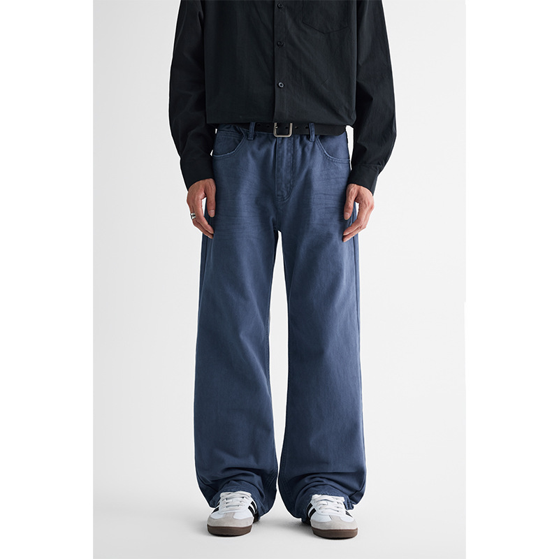 Pantalones Casuales Rectos de Algodón para Hombre Lavados Corte Holgado para Uso Casual