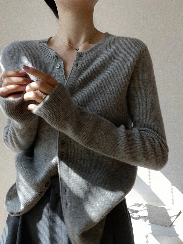 别致小香风针织开衫女秋季精仿羊毛百搭纯色长袖外套气质上衣外搭|undefined