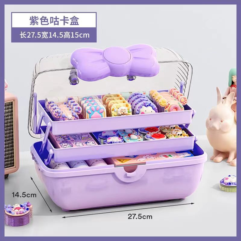 子供のアクセサリーの箱の蝶結びの3層の収納箱の家庭用カードの髪飾りのおもちゃのスーツケース|undefined