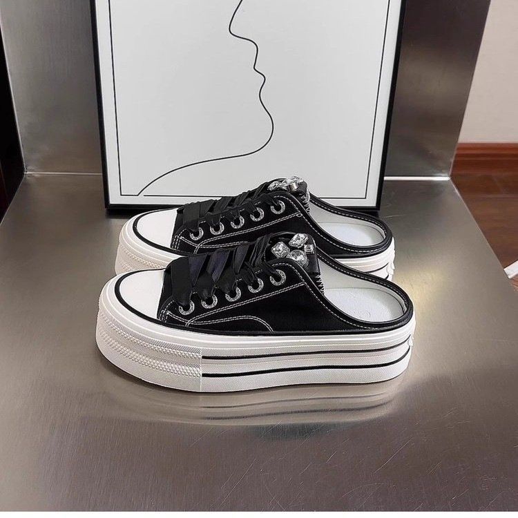 Baotou semi-pantuflas zapatos de lona para mujer 2025 nuevo estilo perezoso zapatos de mujer de un solo pedal para aumentar las zapatillas casuales de todo fósforo para mujer image 8