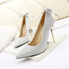 European and American sexy pointed bow high heeled shoes show thin nightclub net red women’s single shoes metal thin hee