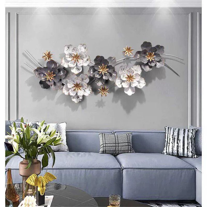 French-Style Wrought Iron Wall Decoration for Living Room Sofa Tv Background Wall, Floral Ginkgo Leaf Curve, Detachable